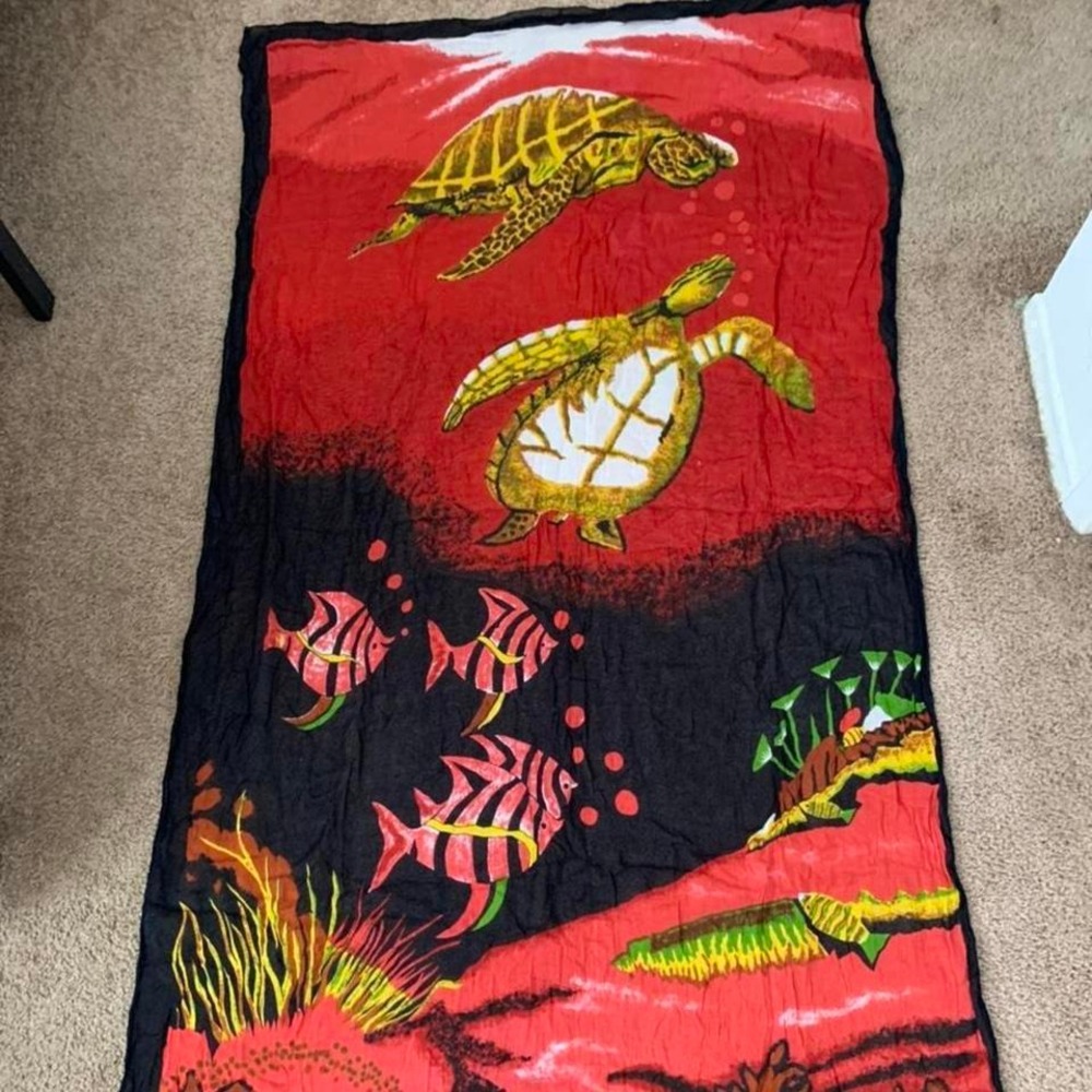Red and Black Sea turtle scarf Beach whimsy - Picture 2 of 4
